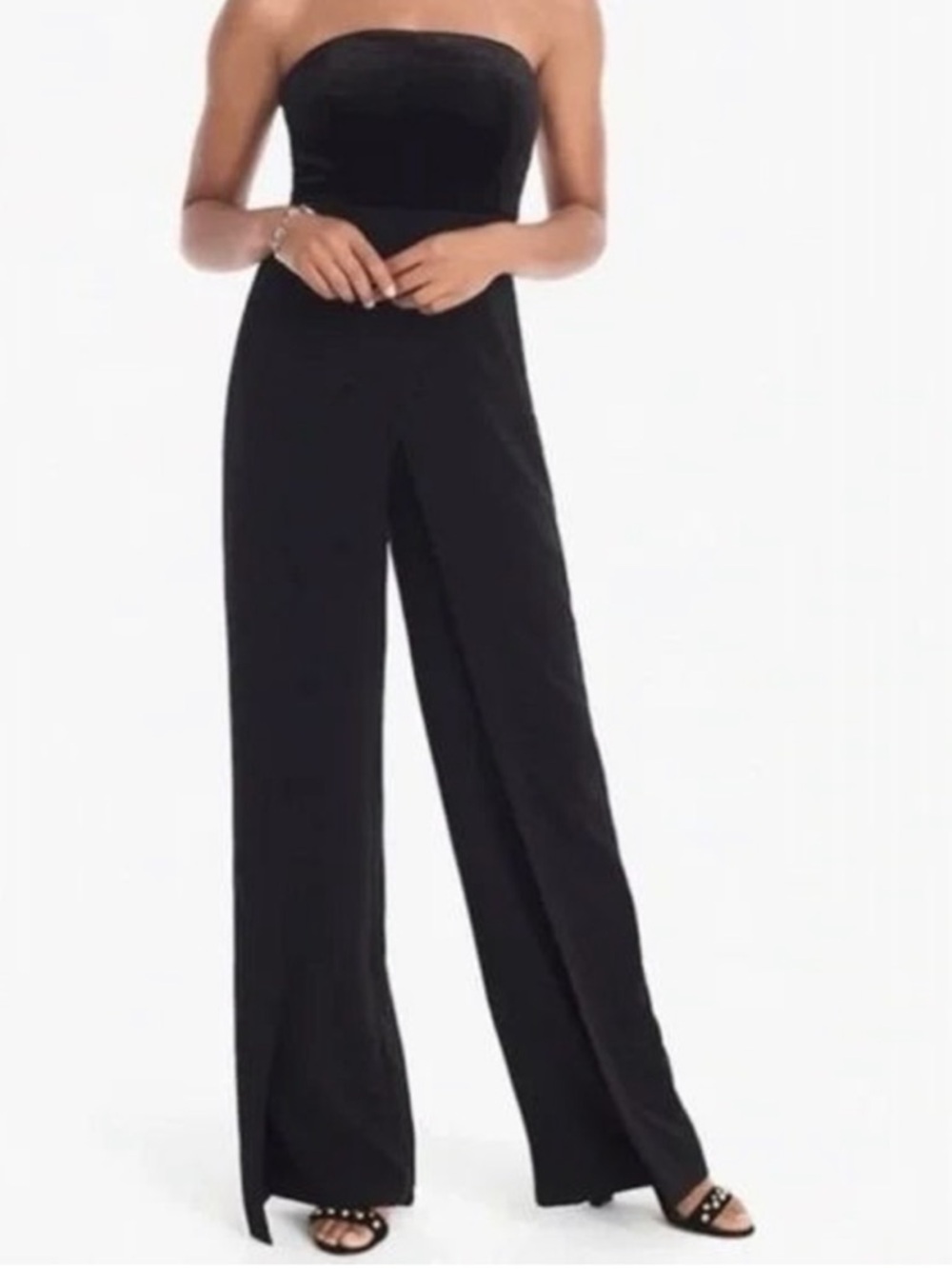 White House Black Market Black Velvet-Trim Jumpsuit